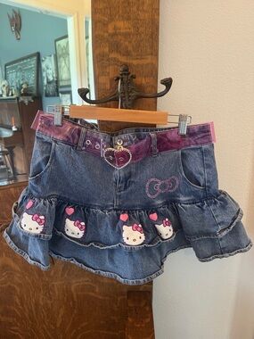 Hello Kitty Denim Mini Skirt in Blue with Pink Accents